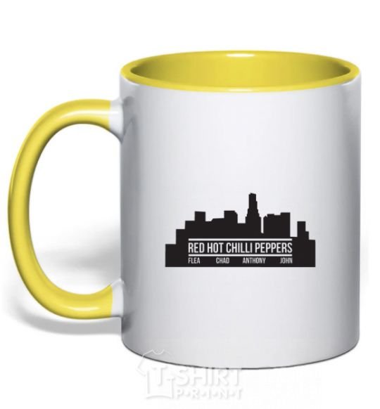 Mug with a colored handle Red hot chili peppers little city yellow фото