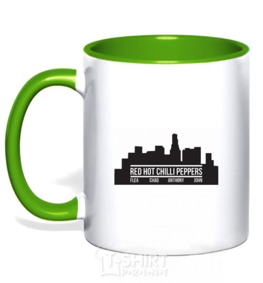 Mug with a colored handle Red hot chili peppers little city kelly-green фото