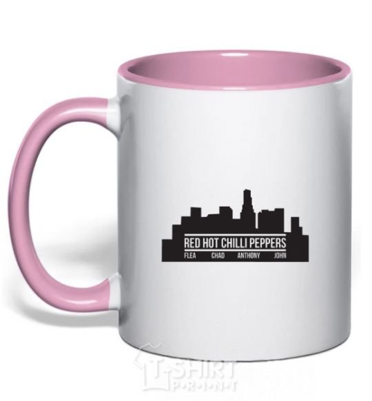 Mug with a colored handle Red hot chili peppers little city light-pink фото