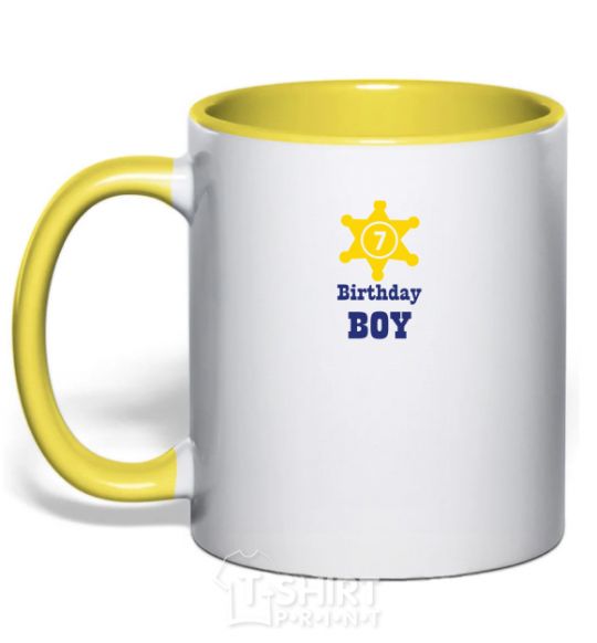 Mug with a colored handle Birthday Boy yellow фото