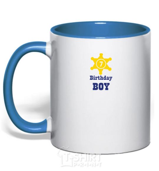 Mug with a colored handle Birthday Boy royal-blue фото