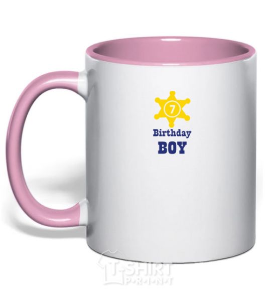 Mug with a colored handle Birthday Boy light-pink фото