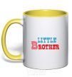 Mug with a colored handle Little brother yellow фото