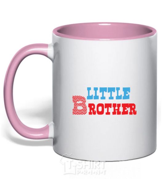 Mug with a colored handle Little brother light-pink фото