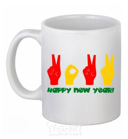 Ceramic mug Fingers 2022 White фото