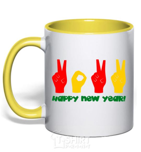Mug with a colored handle Fingers 2022 yellow фото