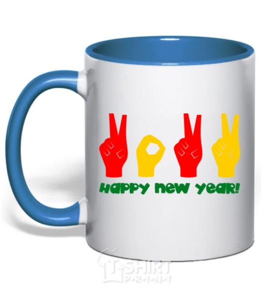 Mug with a colored handle Fingers 2022 royal-blue фото