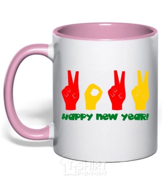 Mug with a colored handle Fingers 2022 light-pink фото