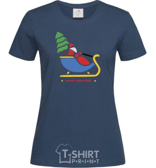 Women's T-shirt RIDING SANTA navy-blue фото