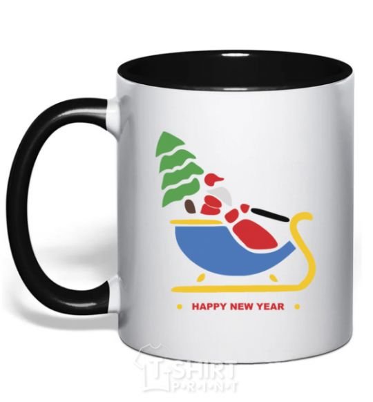 Mug with a colored handle RIDING SANTA black фото