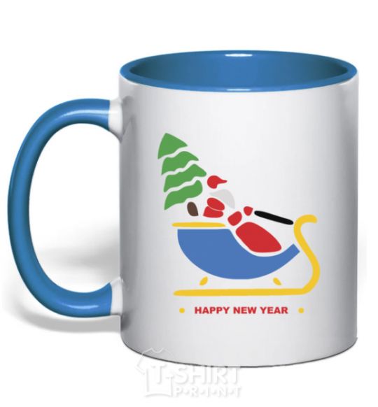 Mug with a colored handle RIDING SANTA royal-blue фото