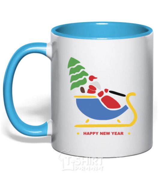 Mug with a colored handle RIDING SANTA sky-blue фото
