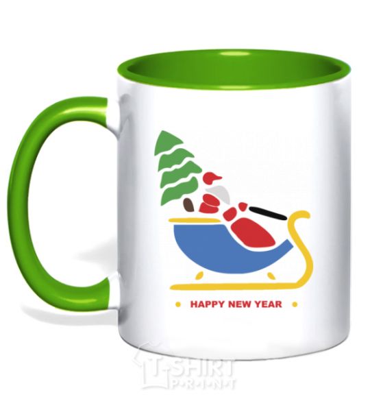 Mug with a colored handle RIDING SANTA kelly-green фото