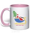 Mug with a colored handle RIDING SANTA light-pink фото