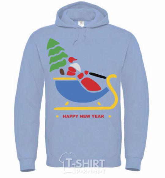 Men`s hoodie RIDING SANTA sky-blue фото