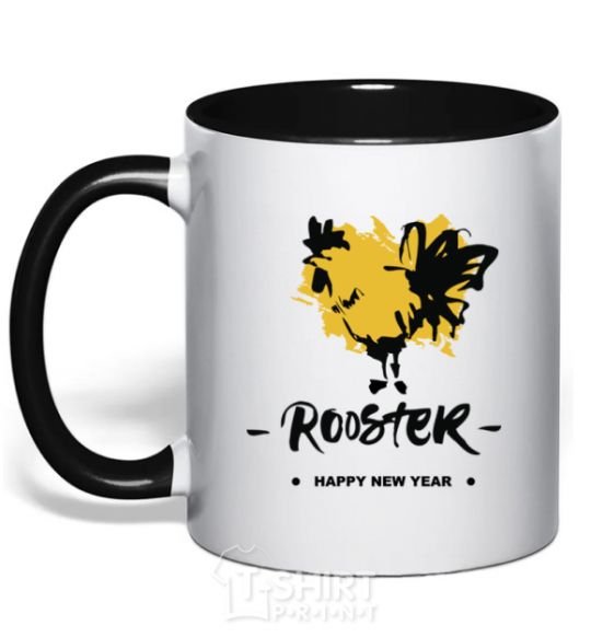 Mug with a colored handle Rooster black фото