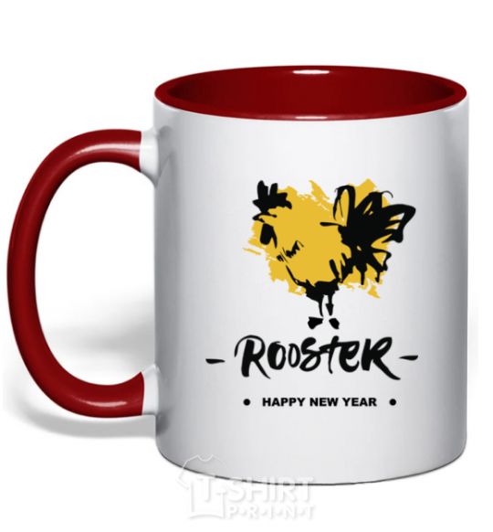 Mug with a colored handle Rooster red фото