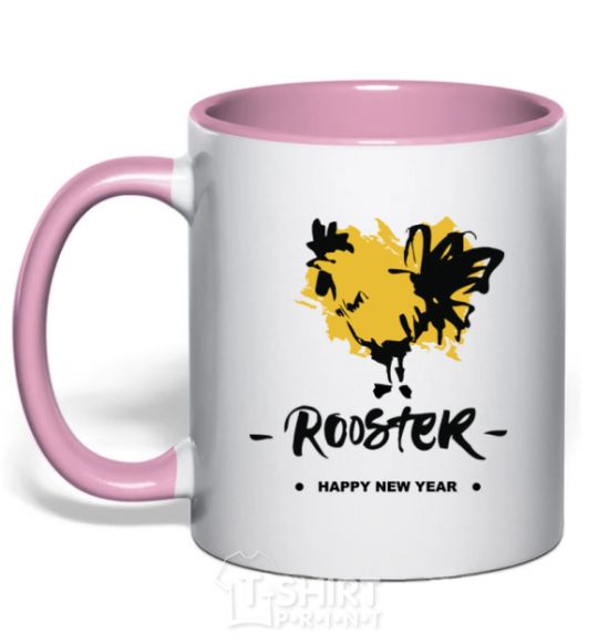 Mug with a colored handle Rooster light-pink фото