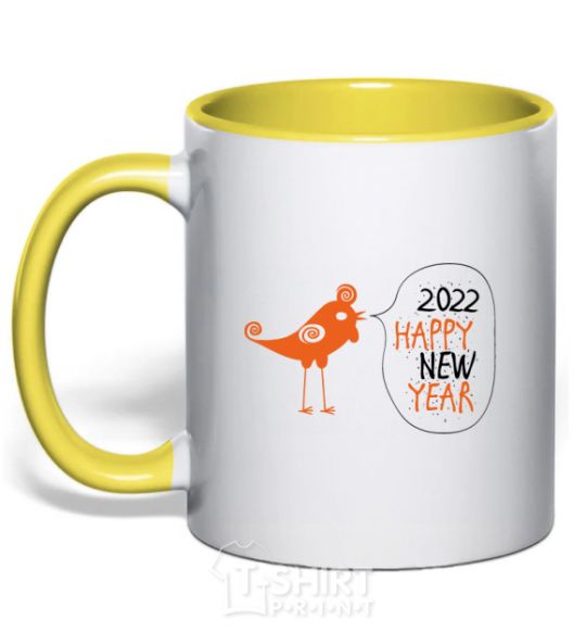 Mug with a colored handle Happy new year rooster yellow фото