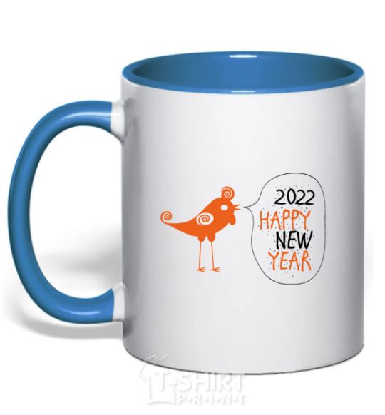 Mug with a colored handle Happy new year rooster royal-blue фото