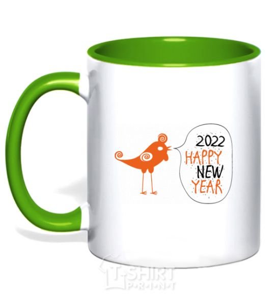 Mug with a colored handle Happy new year rooster kelly-green фото