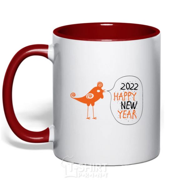 Чашка с цветной ручкой Happy new year rooster Красный фото