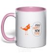 Mug with a colored handle Happy new year rooster light-pink фото