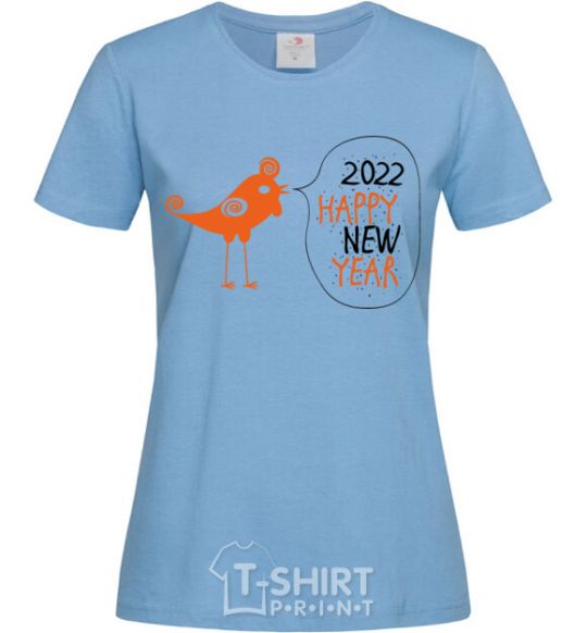 Women's T-shirt Happy new year rooster sky-blue фото