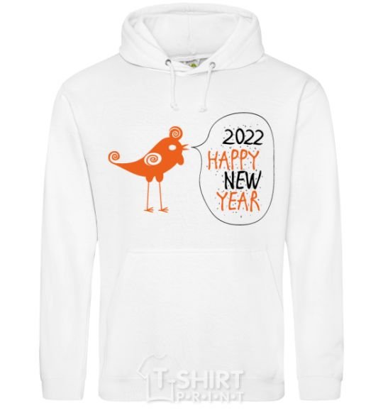Men`s hoodie Happy new year rooster White фото