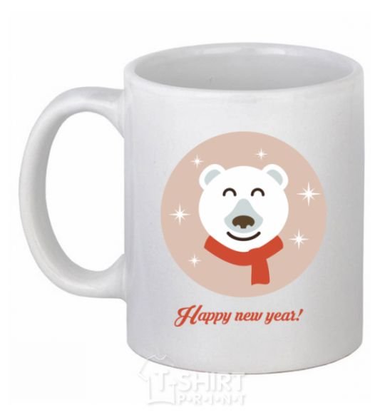Ceramic mug New year teddy round White фото