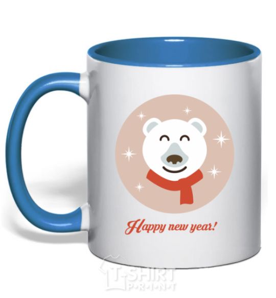 Чашка с цветной ручкой New year teddy round Ярко-синий фото