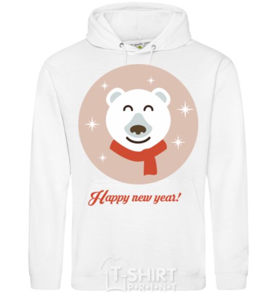 Men`s hoodie New year teddy round White фото