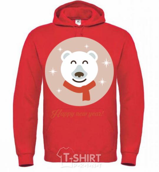 Men`s hoodie New year teddy round bright-red фото