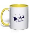 Mug with a colored handle I BELIEVE IN SANTA yellow фото