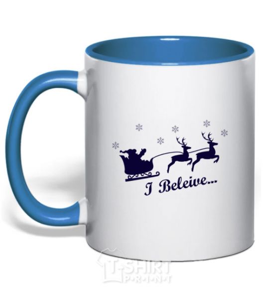 Mug with a colored handle I BELIEVE IN SANTA royal-blue фото