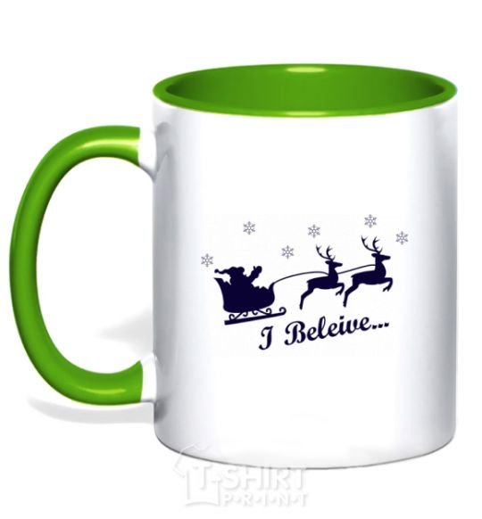 Mug with a colored handle I BELIEVE IN SANTA kelly-green фото