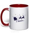 Mug with a colored handle I BELIEVE IN SANTA red фото