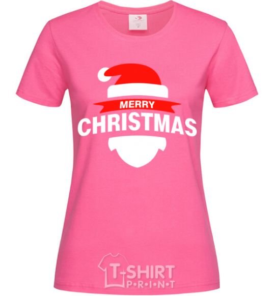 Женская футболка Merry Christmas santa hat Ярко-розовый фото