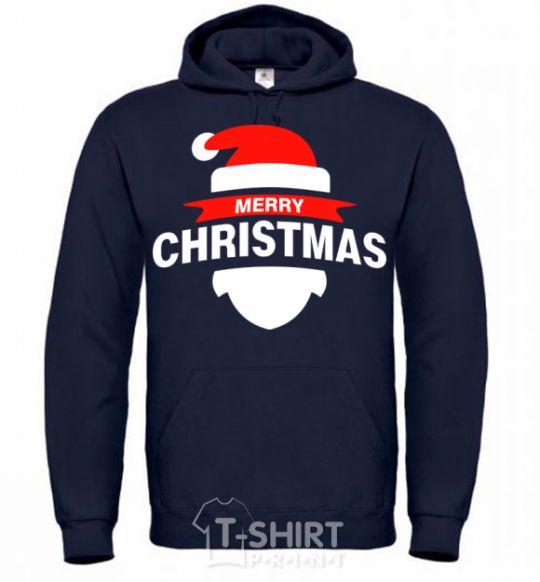 Men`s hoodie Merry Christmas santa hat navy-blue фото