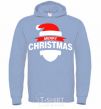 Men`s hoodie Merry Christmas santa hat sky-blue фото