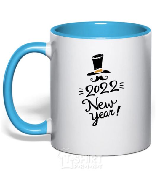 Mug with a colored handle 2020 NEW YEAR sky-blue фото