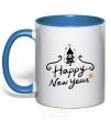 Mug with a colored handle HAPPY NEW YEAR Christmas tree royal-blue фото