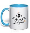 Mug with a colored handle HAPPY NEW YEAR Christmas tree sky-blue фото