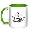 Mug with a colored handle HAPPY NEW YEAR Christmas tree kelly-green фото