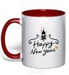 Mug with a colored handle HAPPY NEW YEAR Christmas tree red фото