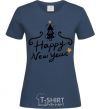 Women's T-shirt HAPPY NEW YEAR Christmas tree navy-blue фото