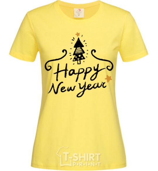 Women's T-shirt HAPPY NEW YEAR Christmas tree cornsilk фото