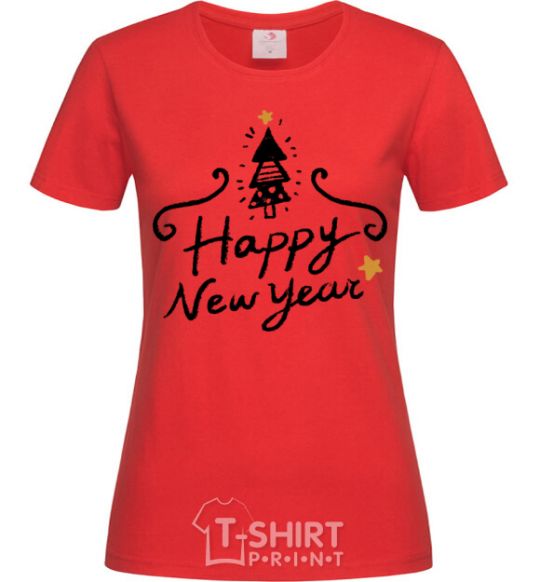 Women's T-shirt HAPPY NEW YEAR Christmas tree red фото