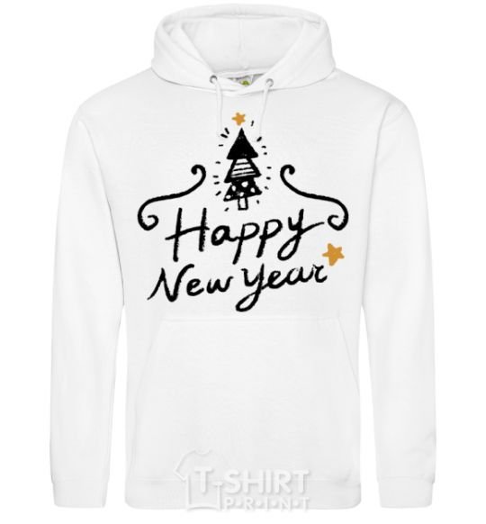 Men`s hoodie HAPPY NEW YEAR Christmas tree White фото