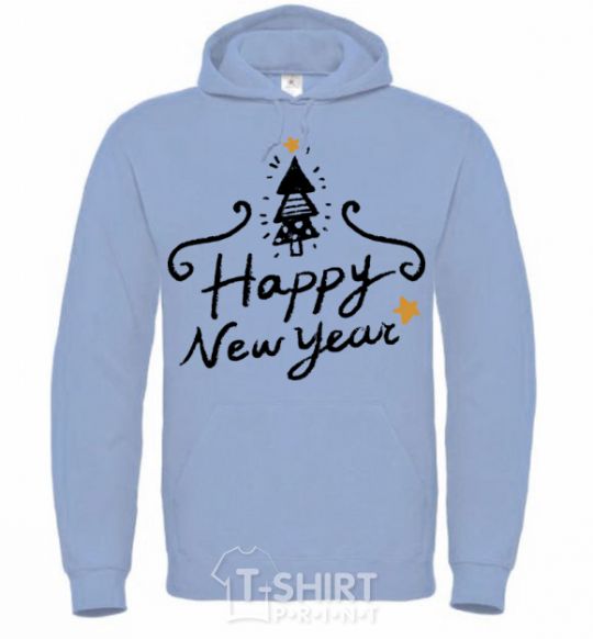 Men`s hoodie HAPPY NEW YEAR Christmas tree sky-blue фото